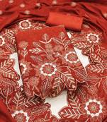 women's rust unstitched vichitra silk dress material with embroidered dupatta