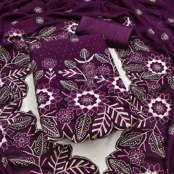 women's purple unstitched vichitra silk dress material with embroidered dupatta 1