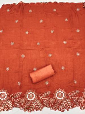 women's rust unstitched vichitra silk dress material with embroidered dupatta 4
