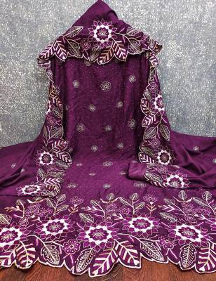 women's purple unstitched vichitra silk dress material with embroidered dupatta 2