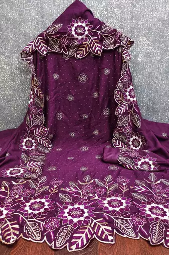 women's purple unstitched vichitra silk dress material with embroidered dupatta