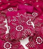 women's magenta unstitched vichitra silk dress material with embroidered dupatta
