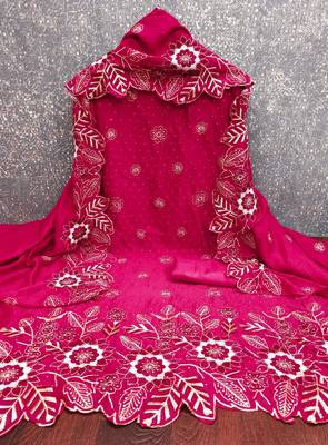 women's magenta unstitched vichitra silk dress material with embroidered dupatta 2