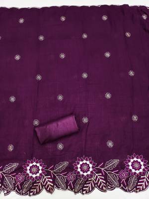 women's purple unstitched vichitra silk dress material with embroidered dupatta 4