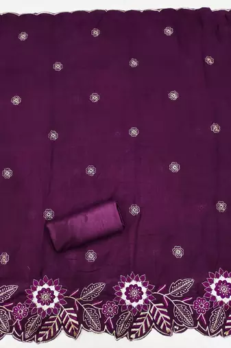 women's purple unstitched vichitra silk dress material with embroidered dupatta
