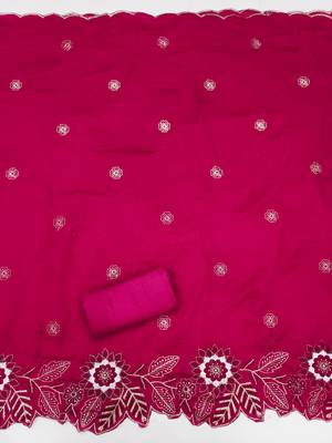 women's magenta unstitched vichitra silk dress material with embroidered dupatta 4