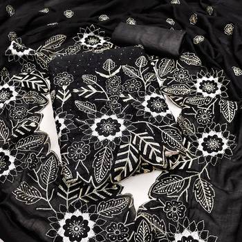 women's black unstitched vichitra silk dress material with embroidered dupatta 1