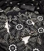 women's black unstitched vichitra silk dress material with embroidered dupatta