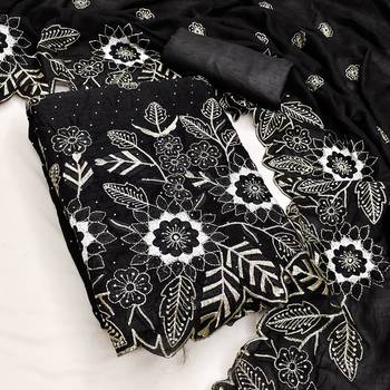 women's black unstitched vichitra silk dress material with embroidered dupatta 3