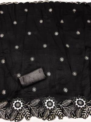 women's black unstitched vichitra silk dress material with embroidered dupatta 4