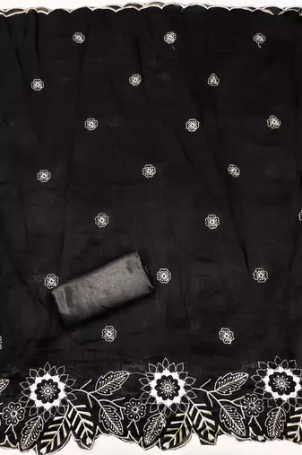 women's black unstitched vichitra silk dress material with embroidered dupatta