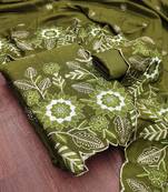 women's green unstitched vichitra silk dress material with embroidered dupatta