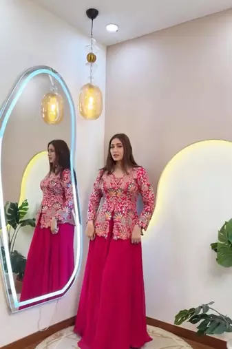 rani pink color embroidery and sequins work georgette salwar suit