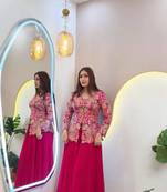 rani pink color embroidery and sequins work georgette salwar suit