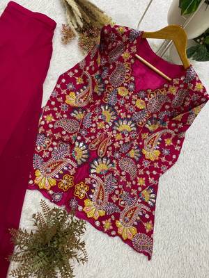 rani pink color embroidery and sequins work georgette salwar suit 2