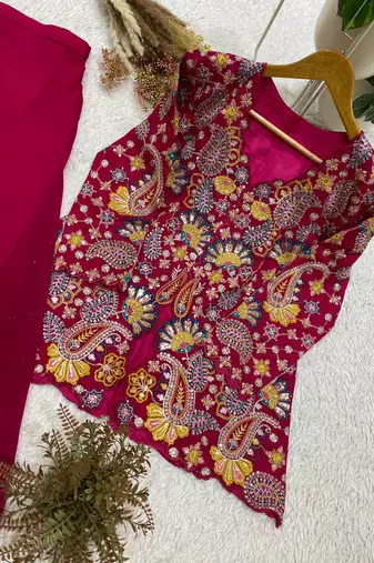 rani pink color embroidery and sequins work georgette salwar suit