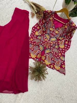 rani pink color embroidery and sequins work georgette salwar suit 3
