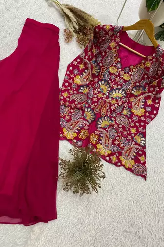 rani pink color embroidery and sequins work georgette salwar suit