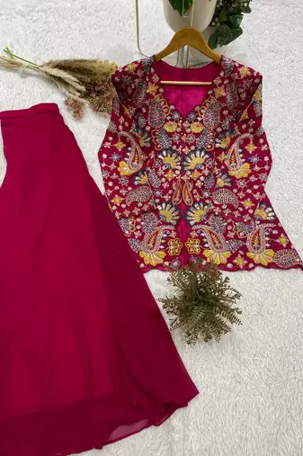 rani pink color embroidery and sequins work georgette salwar suit