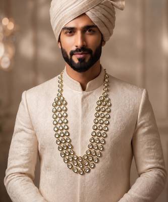 Green kundan sherwani necklace – elegant groom wedding jewellery 1