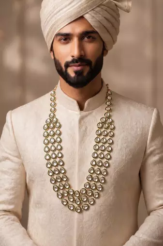 Green kundan sherwani necklace – elegant groom wedding jewellery