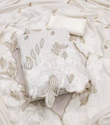 women's white unstitched vichitra silk dress material with embroidered dupatta