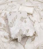 women's white unstitched vichitra silk dress material with embroidered dupatta