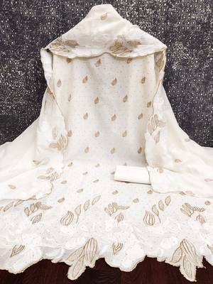 women's white unstitched vichitra silk dress material with embroidered dupatta 2