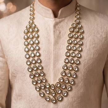 Green kundan sherwani necklace – elegant groom wedding jewellery 5