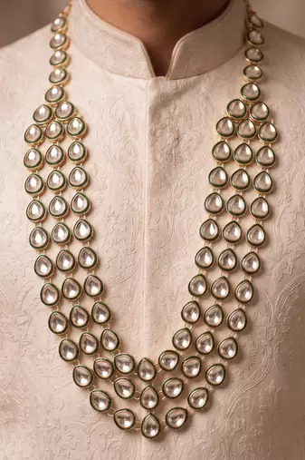Green kundan sherwani necklace – elegant groom wedding jewellery