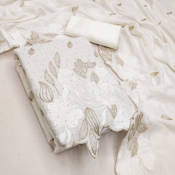 women's white unstitched vichitra silk dress material with embroidered dupatta 3
