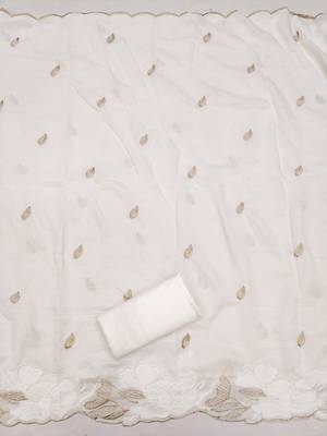 women's white unstitched vichitra silk dress material with embroidered dupatta 4