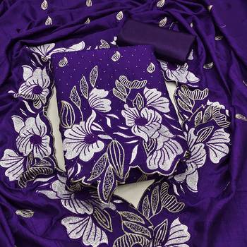women's purple unstitched vichitra silk dress material with embroidered dupatta 1
