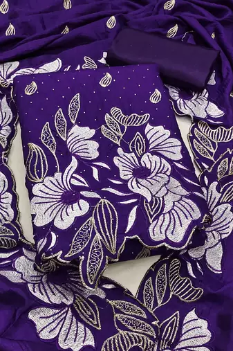 women's purple unstitched vichitra silk dress material with embroidered dupatta