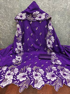 women's purple unstitched vichitra silk dress material with embroidered dupatta 2