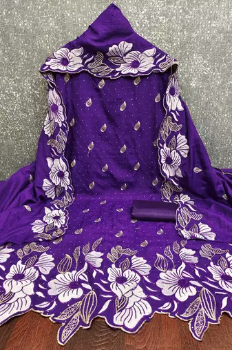 women's purple unstitched vichitra silk dress material with embroidered dupatta