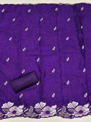 women's purple unstitched vichitra silk dress material with embroidered dupatta 4