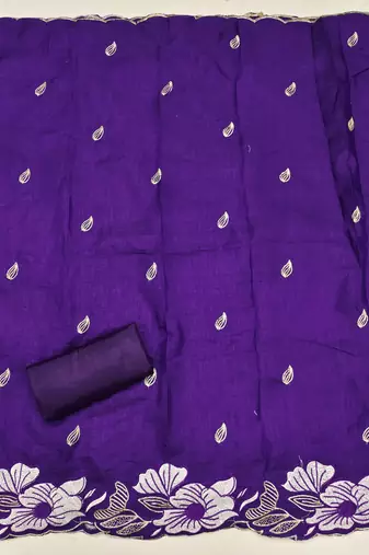 women's purple unstitched vichitra silk dress material with embroidered dupatta