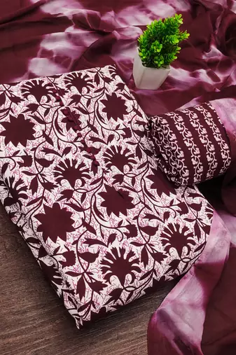 women's multi unstitched cotton dress material with saboori printed dupatta