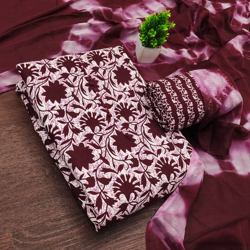 women's multi unstitched cotton dress material with saboori printed dupatta