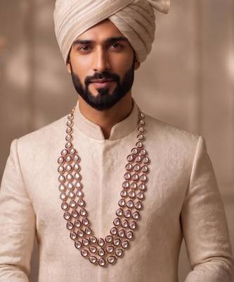 Maroon  kundan necklace for men – designer wedding accessory 4