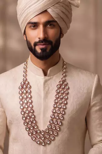Maroon  kundan necklace for men – designer wedding accessory
