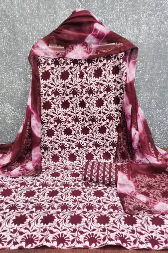 women's multi unstitched cotton dress material with saboori printed dupatta