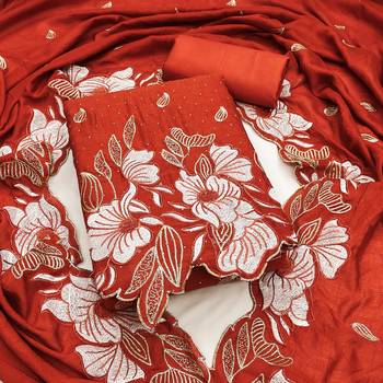 women's rust unstitched vichitra silk dress material with embroidered dupatta 1