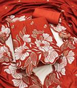 women's rust unstitched vichitra silk dress material with embroidered dupatta