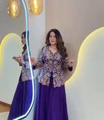 puple color embroidery and sequins work georgette salwar suit