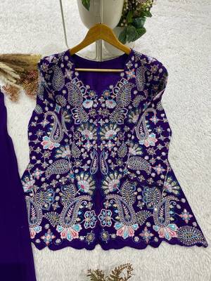 puple color embroidery and sequins work georgette salwar suit 2