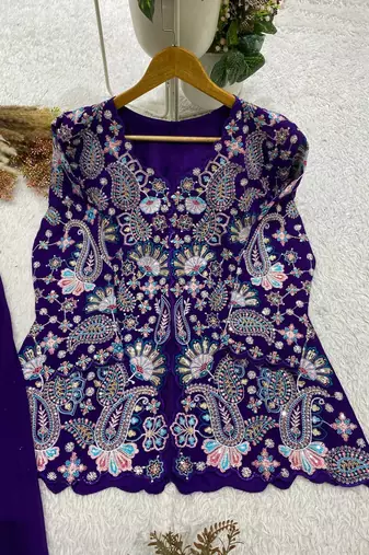 puple color embroidery and sequins work georgette salwar suit