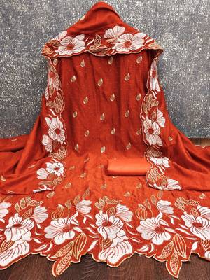 women's rust unstitched vichitra silk dress material with embroidered dupatta 2