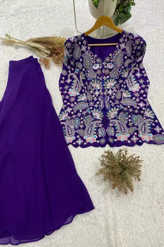 puple color embroidery and sequins work georgette salwar suit